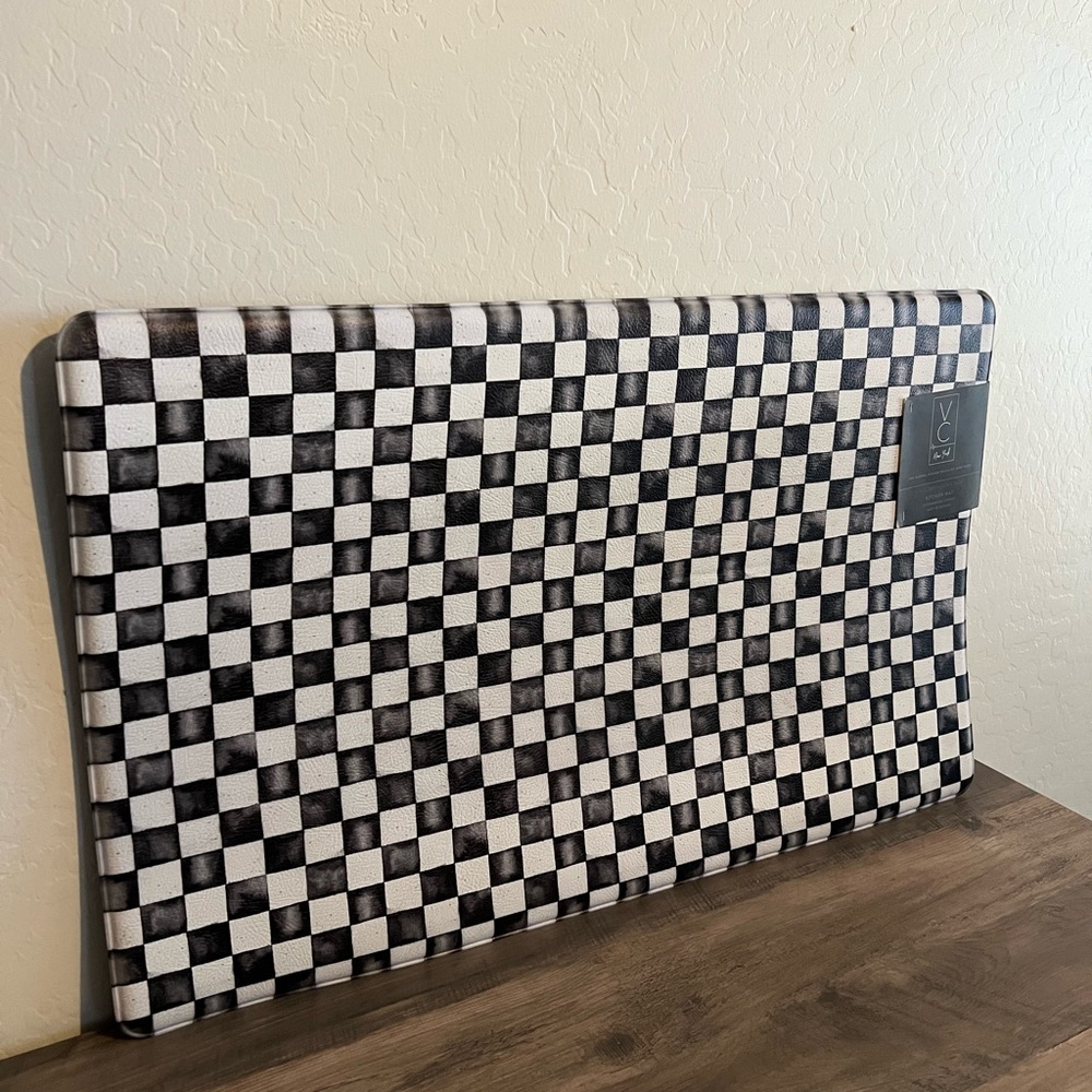 VC Home New York Black & White Brushed Checkered Kitchen Memory Foam Mat 18”x30”